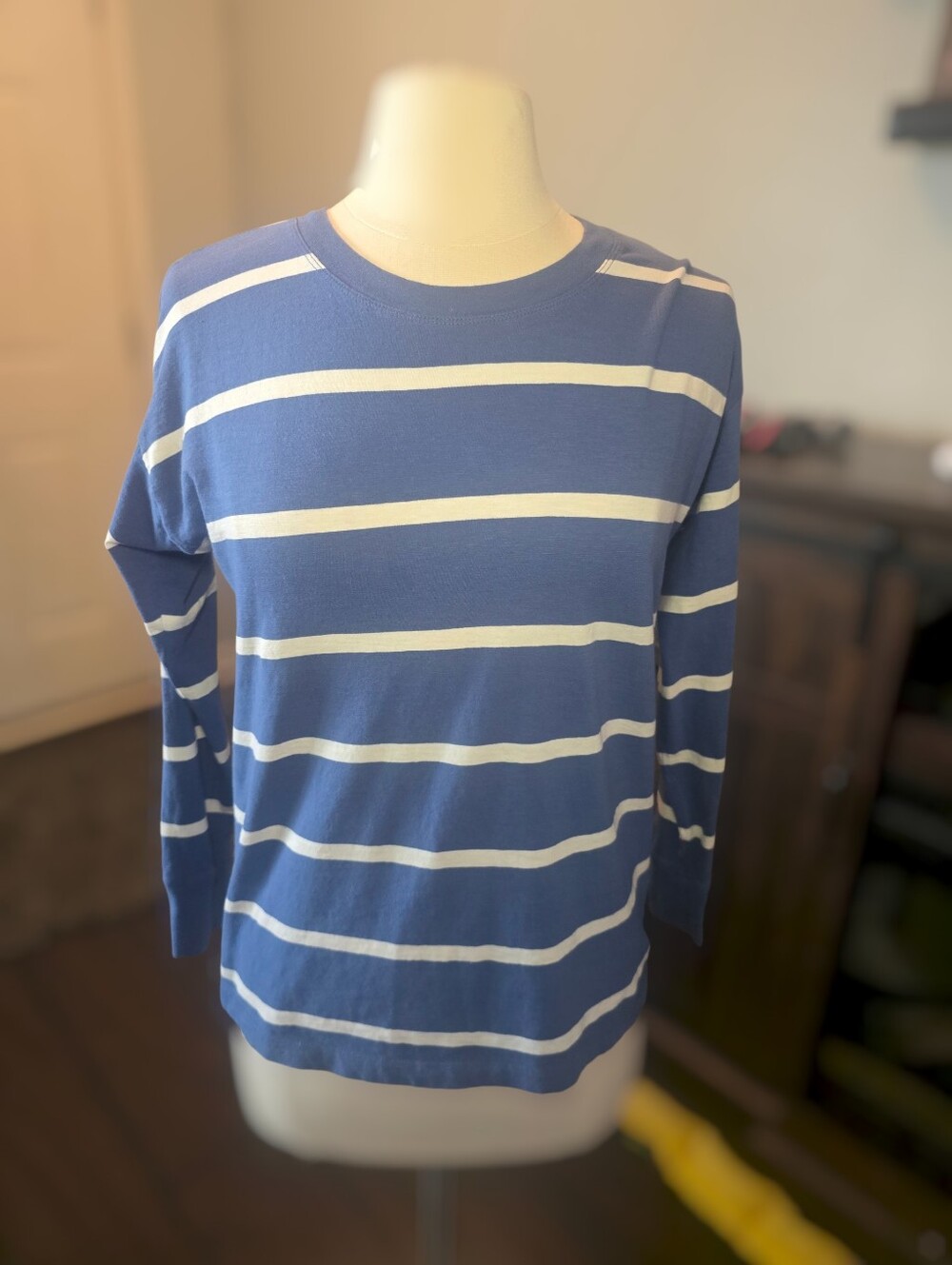 J. Crew Long Sleeve Top Tee Blue White Striped Size Small